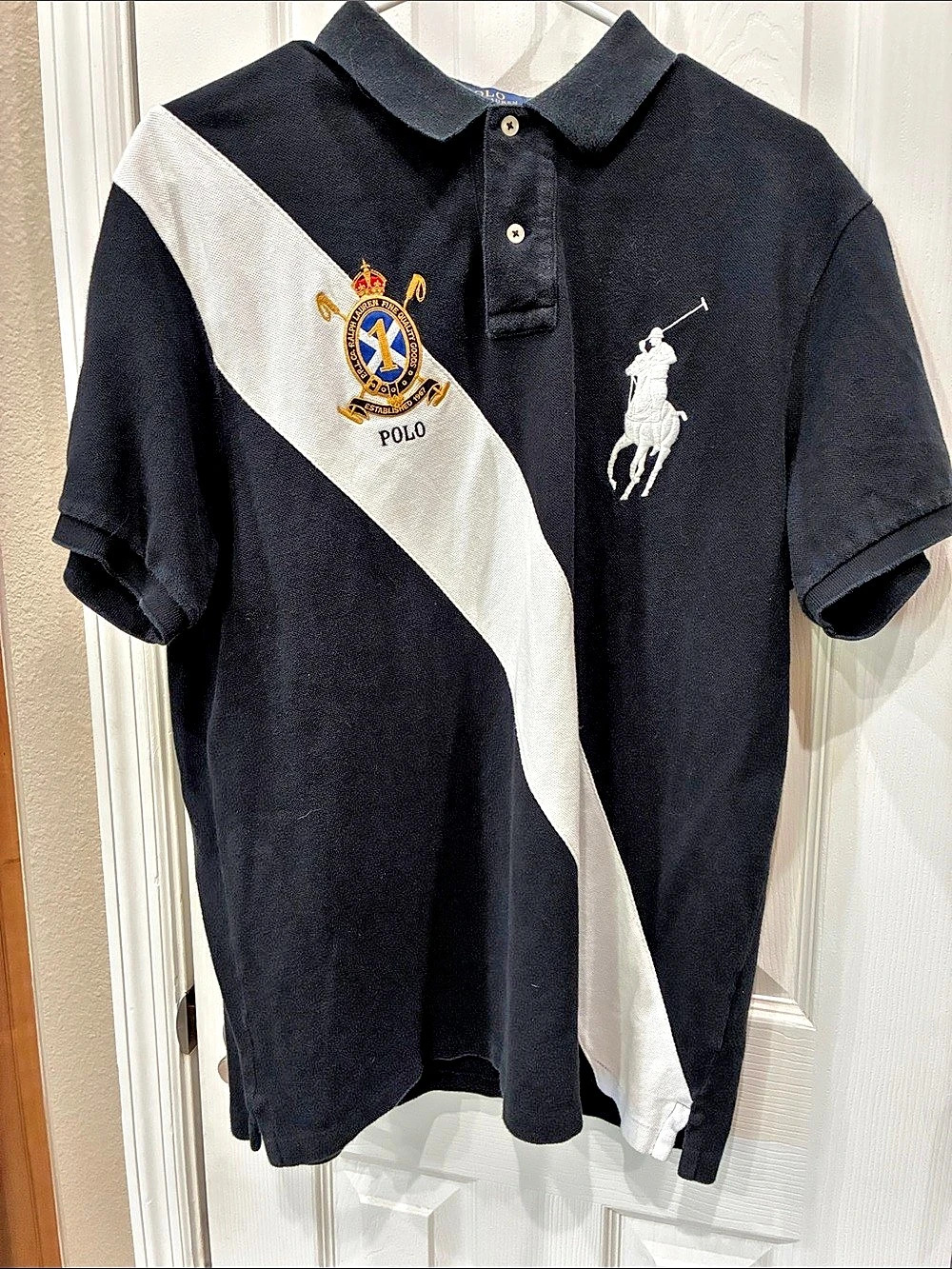 Polo Ralph Lauren Big Pony Crest Sash Polo Shirt Black & White Polo Large